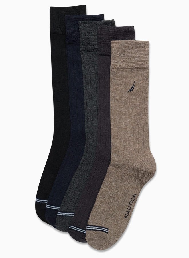 Nautica Mens Dress Socks - 5 Pack Breathable Comfort Stretch Crew-Length Work Socks for Men for Business Formal Wear (6-12.5), Size 6-12.5, Assorted Rib - Image 3